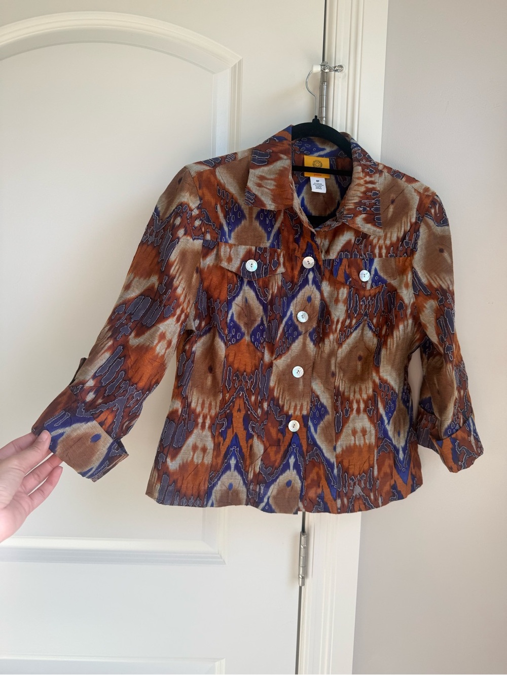 Ruby Rd. Vintage Patterned Jacket in Blue & Brown